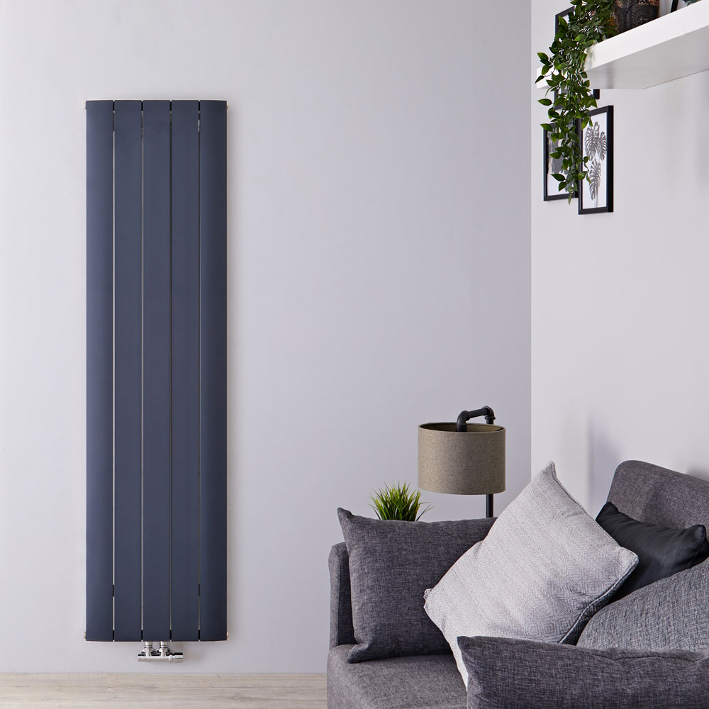 Radiateur Design Vertical Raccordement Central Aluminium Anthracite Aurora 160cm x 47cm x 4,6cm 1701 Watts