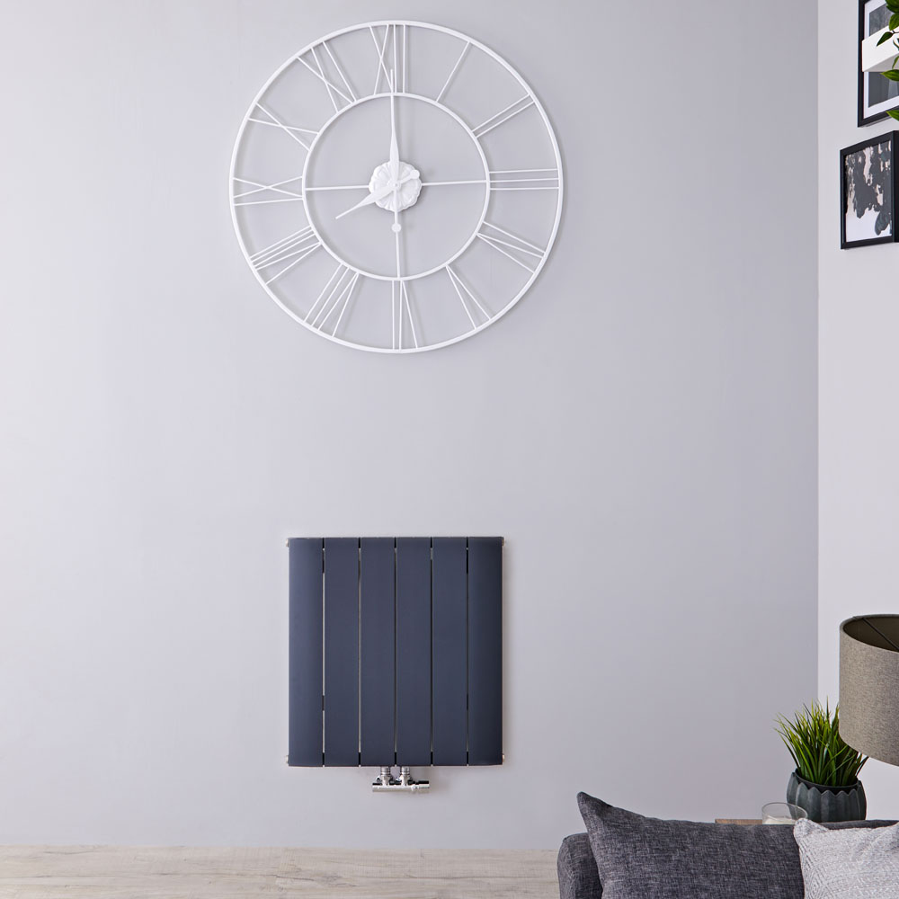 Radiateur Design Horizontal Raccordement Central Aluminium Anthracite Aurora 60cm x 56,5cm x 4,6cm 768 Watts