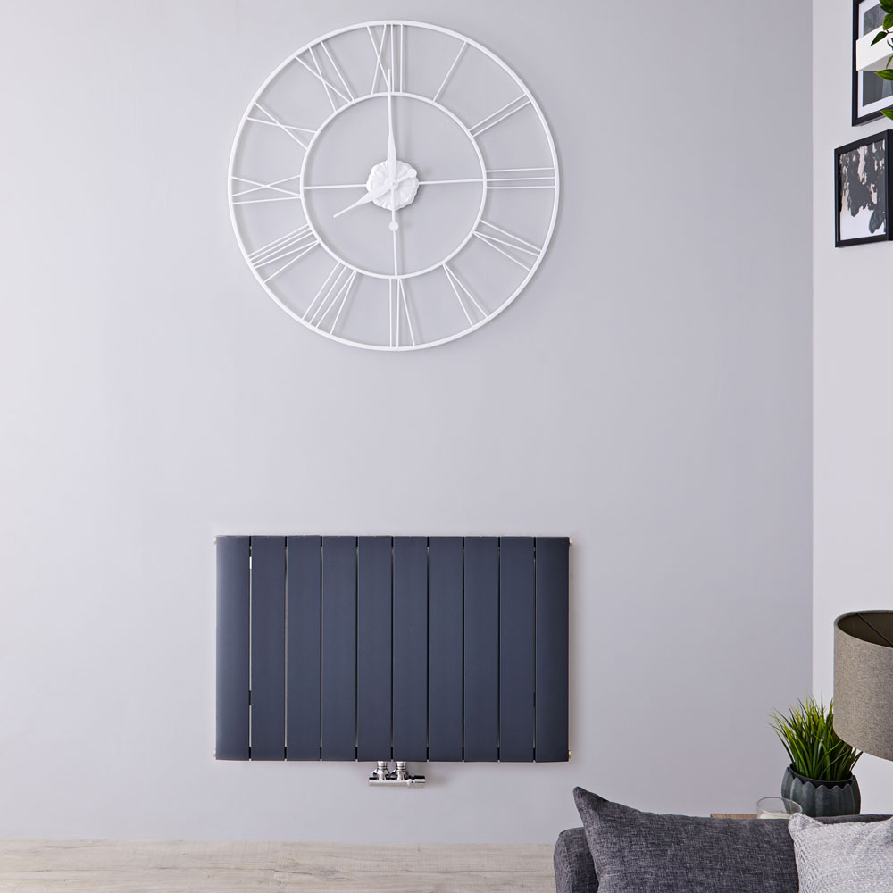 Radiateur Design Horizontal Raccordement Central Aluminium Anthracite Aurora 60cm x 94,5cm x 4,6cm 1279 Watts