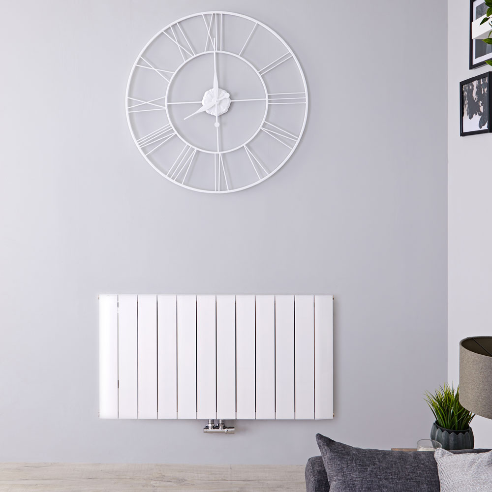 Radiateur Design Horizontal Raccordement Central Aluminium Blanc Aurora 60cm x 113,5cm x 4,6cm 1535 Watts