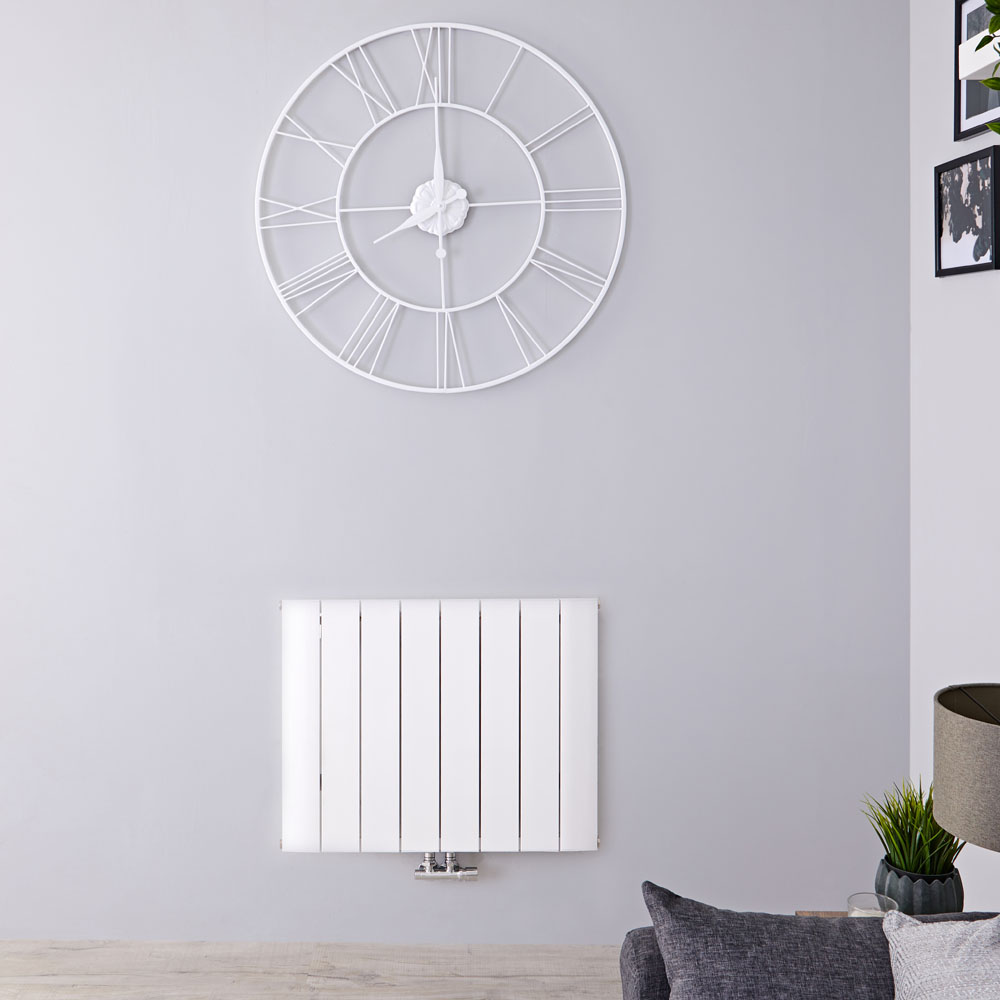 Radiateur Design Horizontal Raccordement Central Aluminium Blanc Aurora 60cm x 75,5cm x 4,6cm 1024 Watts