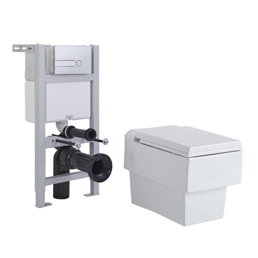 Pack WC Suspendu Haldon - Bâti-support 82x40cm & Plaque de Déclenchement - Choix parmi 4 Modèles