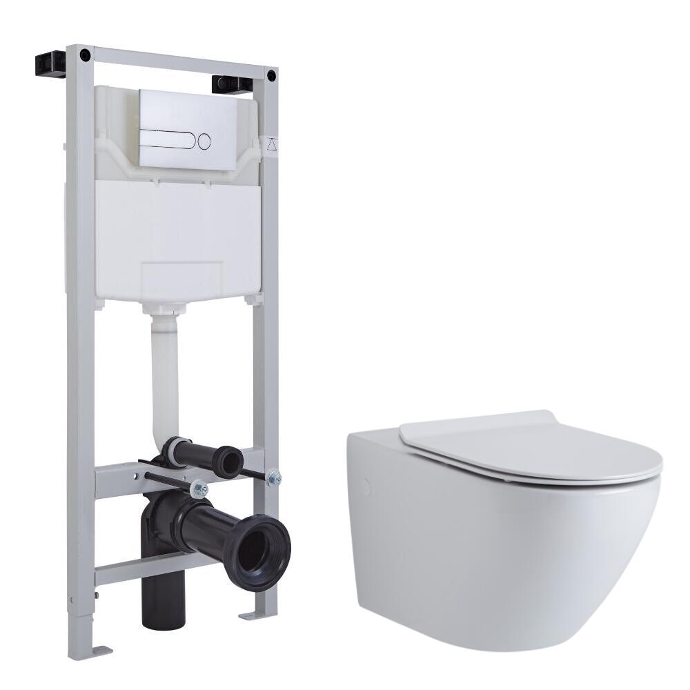 Pack WC Suspendu Otterton- Bâti-support 115x50x18cm & Plaque de Déclenchement - Choix parmi 4 Modèles