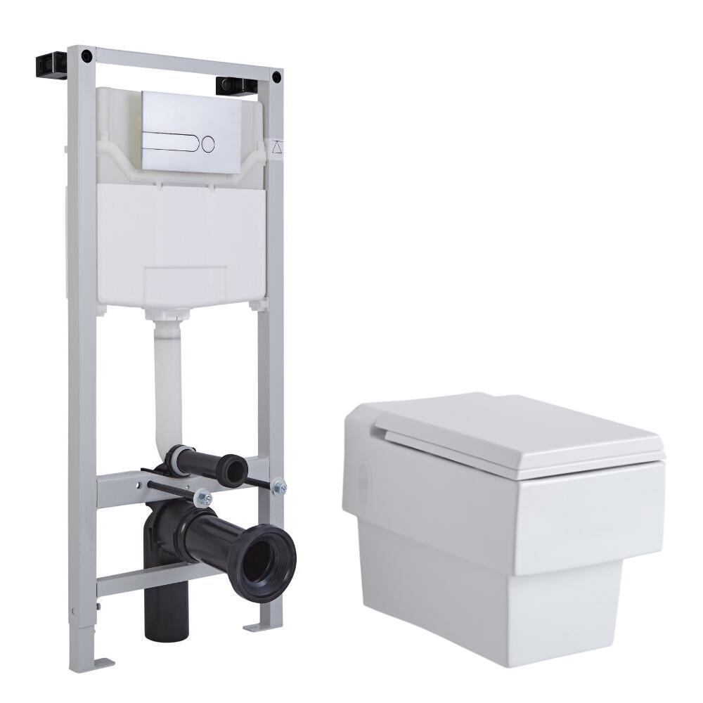 Pack WC Suspendu Haldon - Bâti-support 115x50x18cm & Plaque de Déclenchement - Choix parmi 4 Modèles