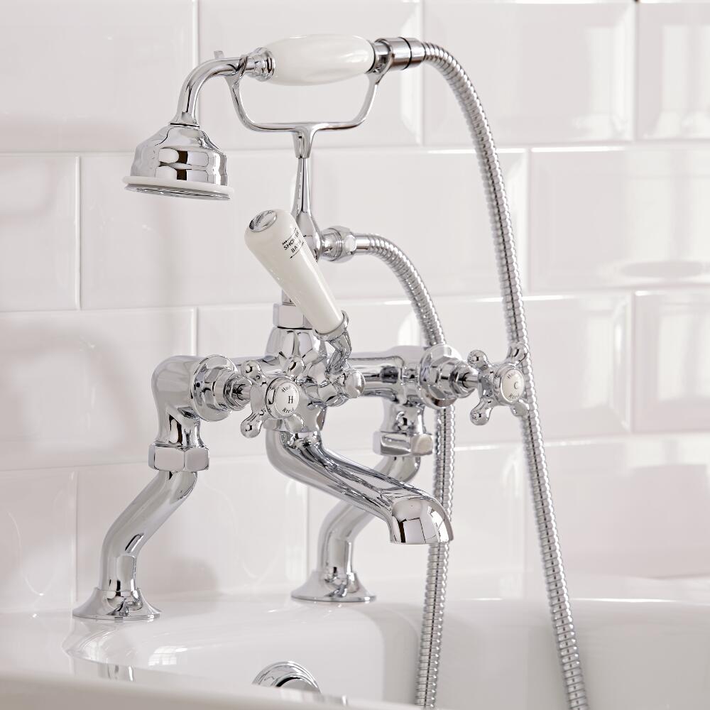 Robinet bain douche rétro - Blanc & Chrome -Topaz
