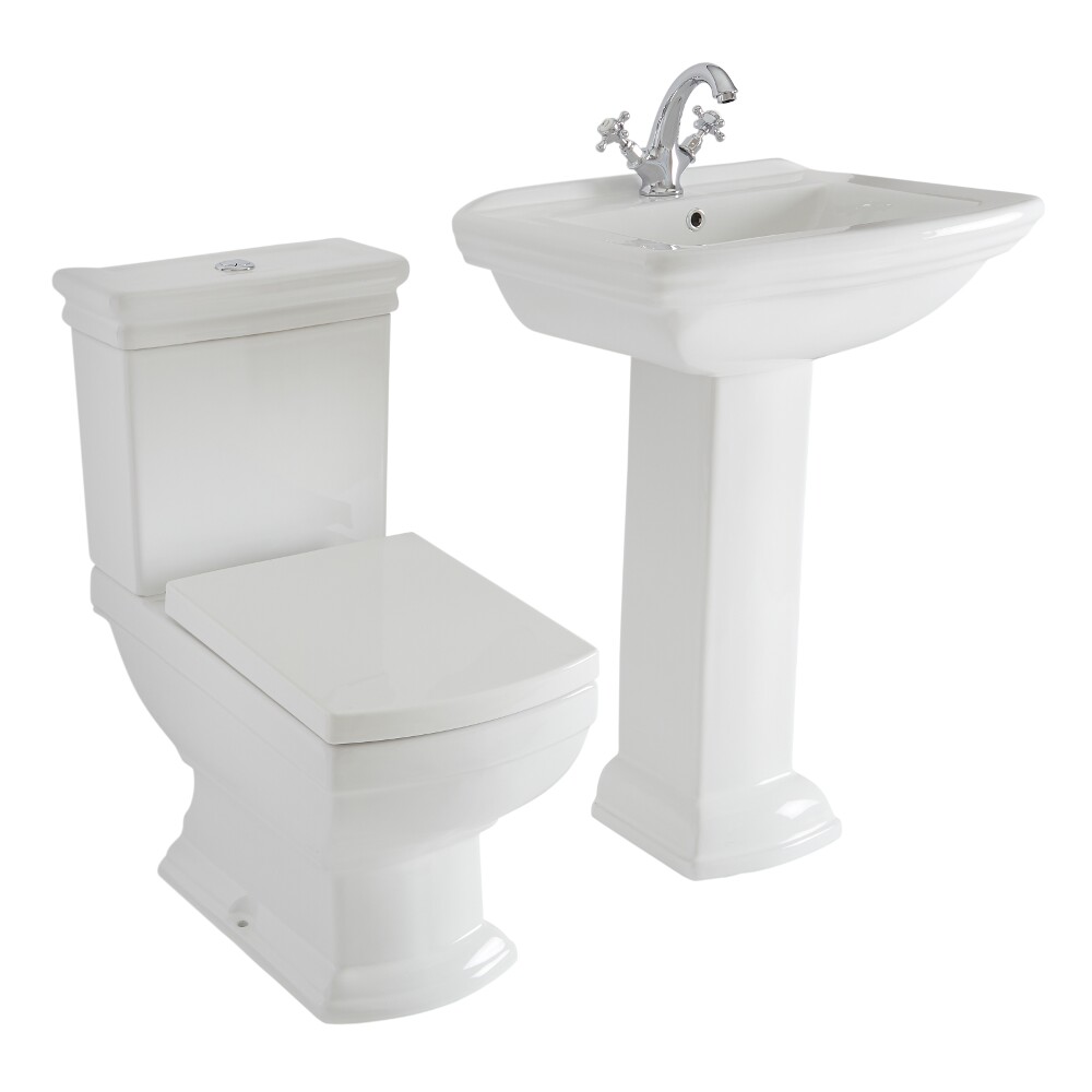 Lavabo sur colonne 1 Trou & Pack WC Rétro - Chester