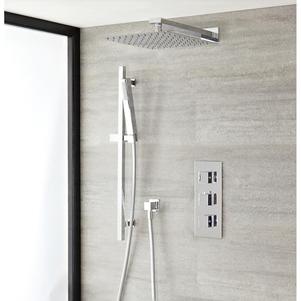 Douche Encastrable Thermostatique Pommeau Mural 30cm & Douchette Cubique - Kubix