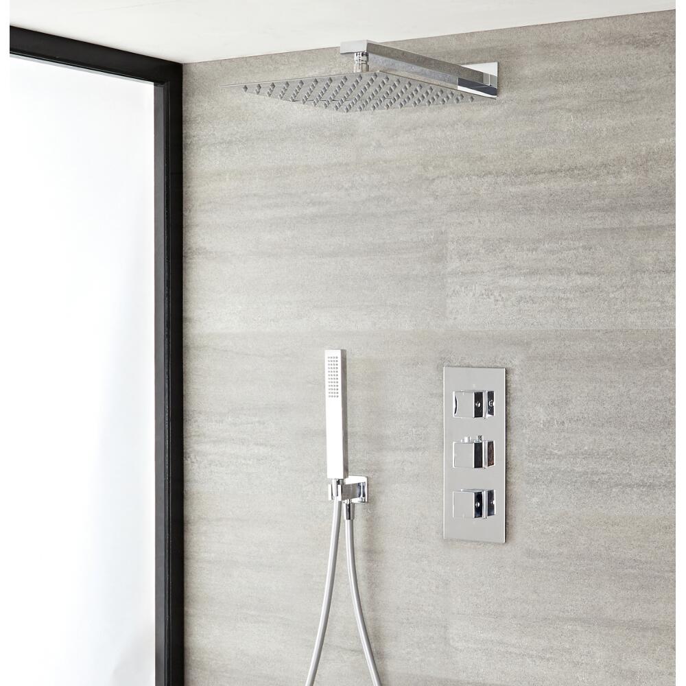 Kit Douche Thermostatique encastrable Cubique Pommeau 40x40cm & Douchette - Kubix