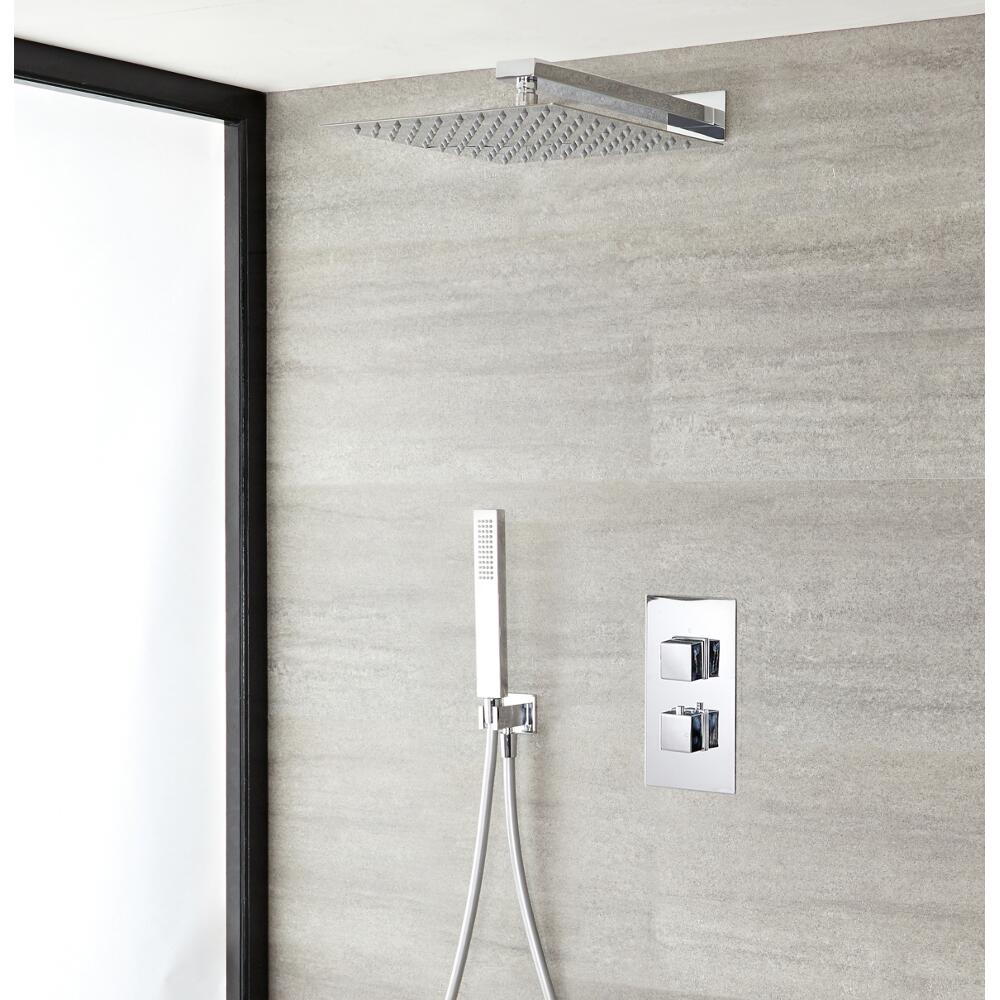 Kit Douche Thermostatique encastrable Style Cubique Pommeau 30x30cm & Douchette sur Clip