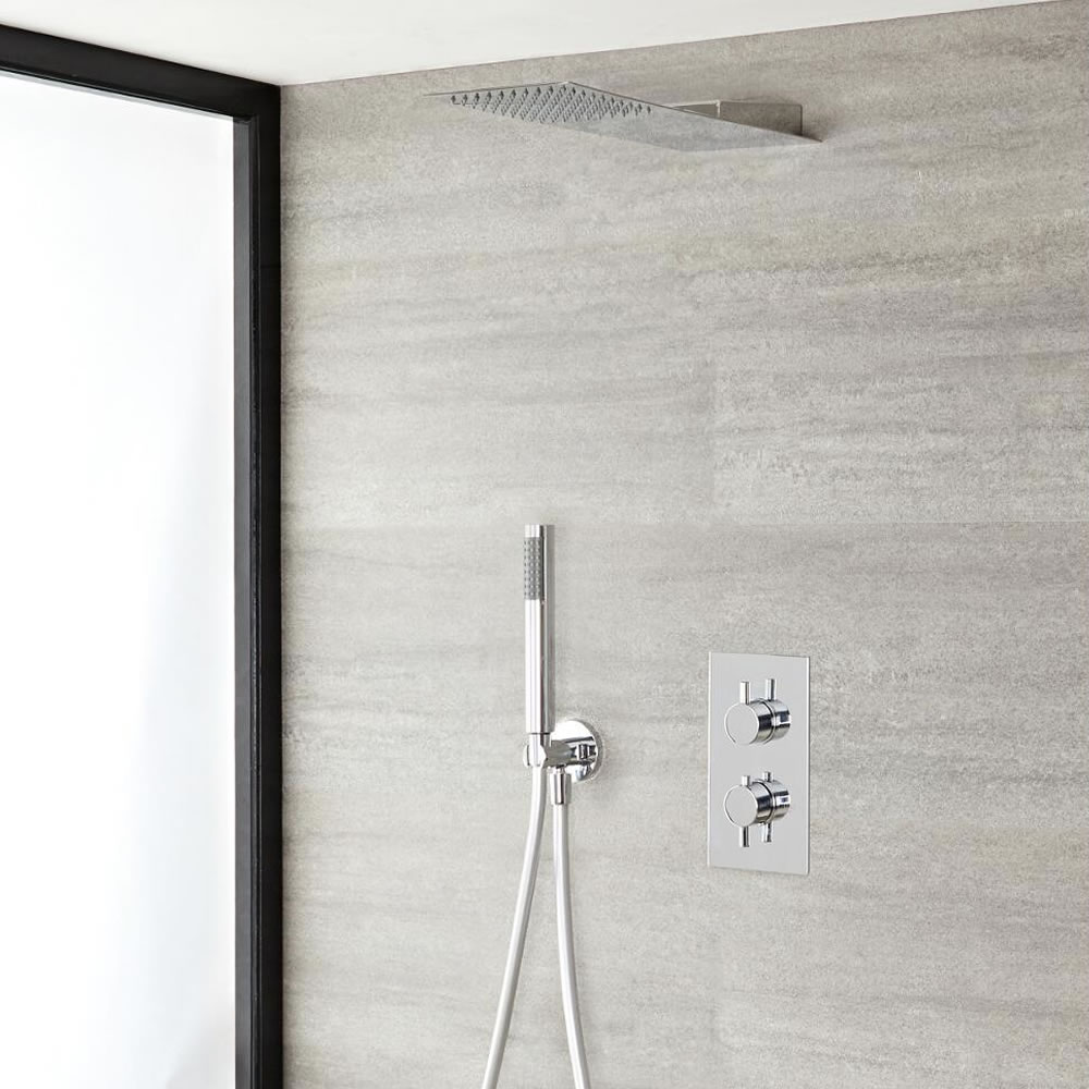 Kit Douche Thermostatique encastrable Design Géométrique Pommeau 23x40cm & Douchette - Como