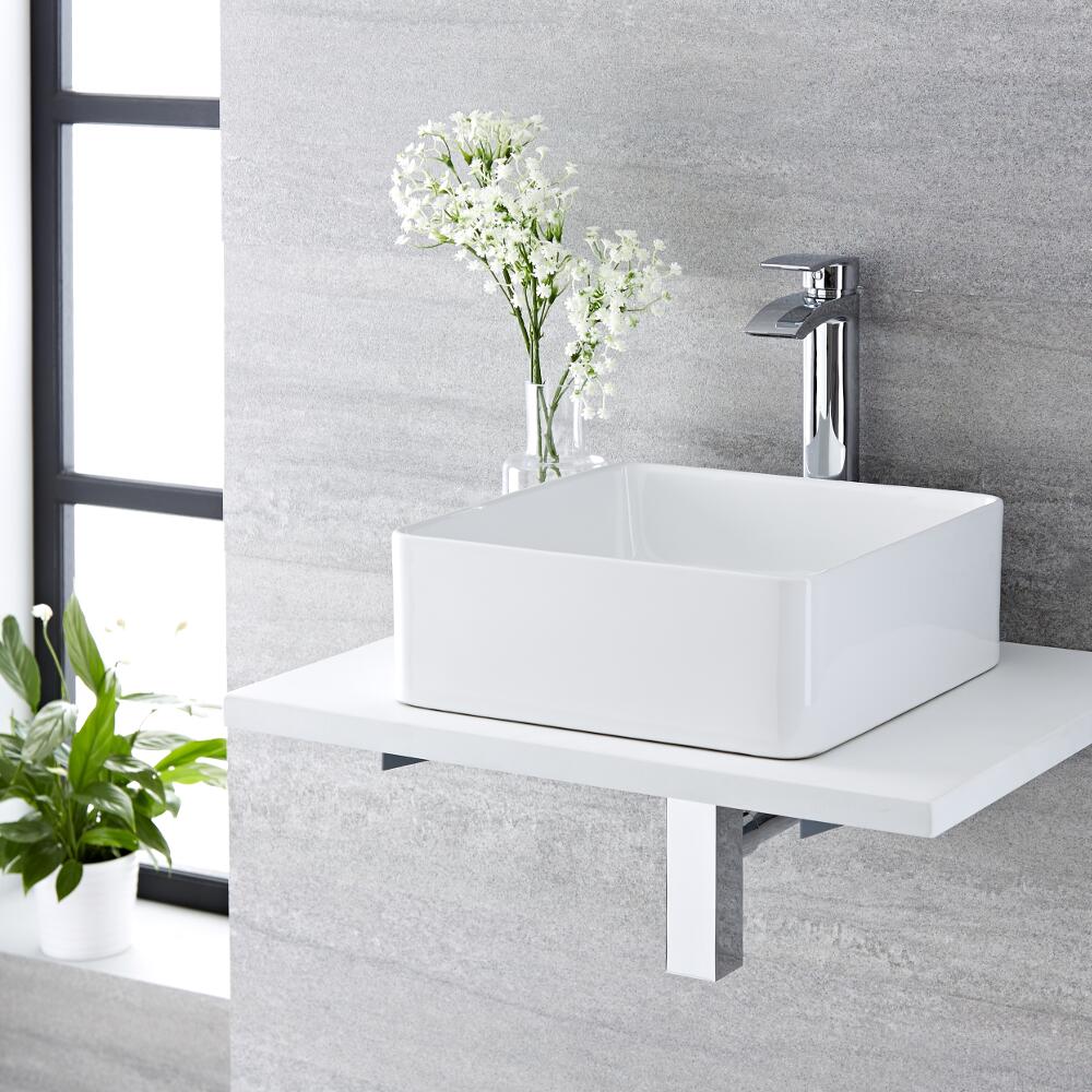 Vasque salle de bain à poser 36 x 36cm Alswear & Mitigeur Haut Razor
