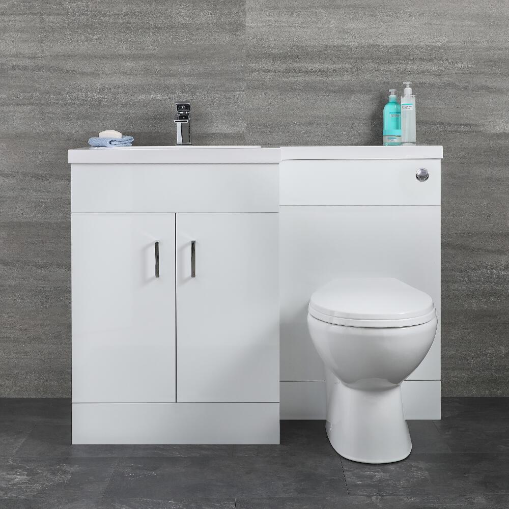 Meuble lavabo et toilette WC gauche – Blanc - Geo