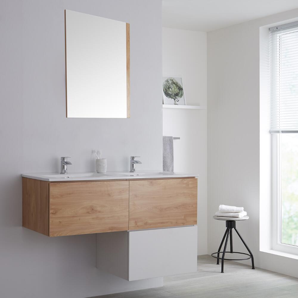 Meuble salle de bain avec vasque Blanc & Chêne Newington - 120cm