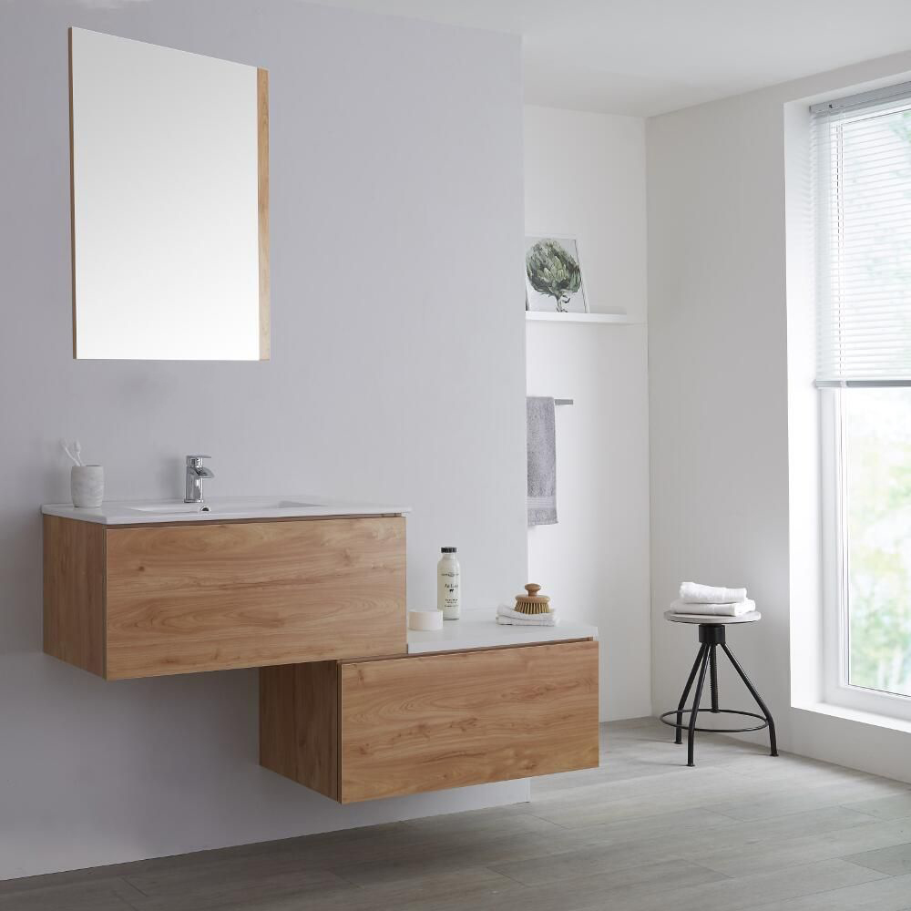 Meuble salle de bain avec vasque - Chêne & blanc Newington - 140cm