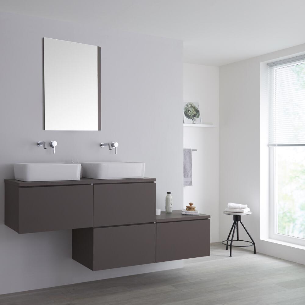 Meuble double vasque à poser gris mat Newington - 180cm