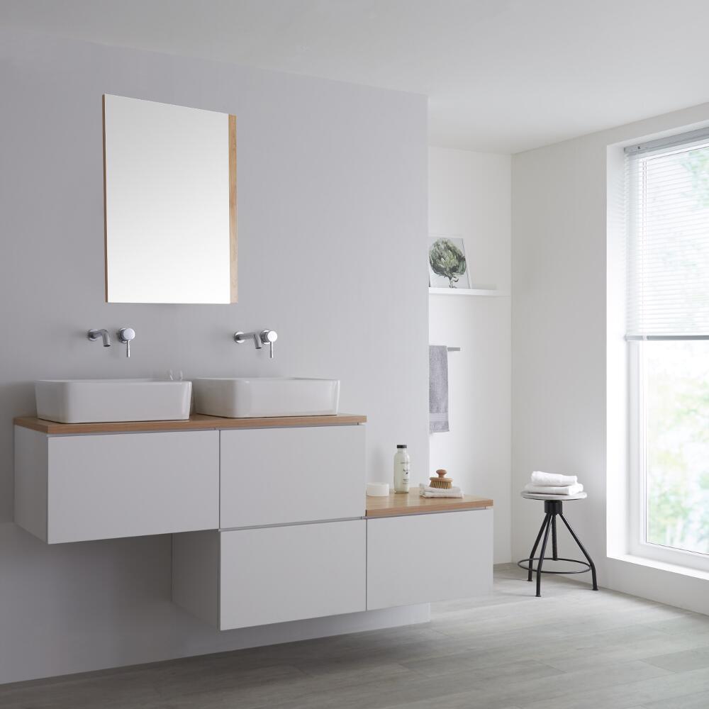 Meuble pour vasque à poser Blanc & chêne doré Newington - 180cm