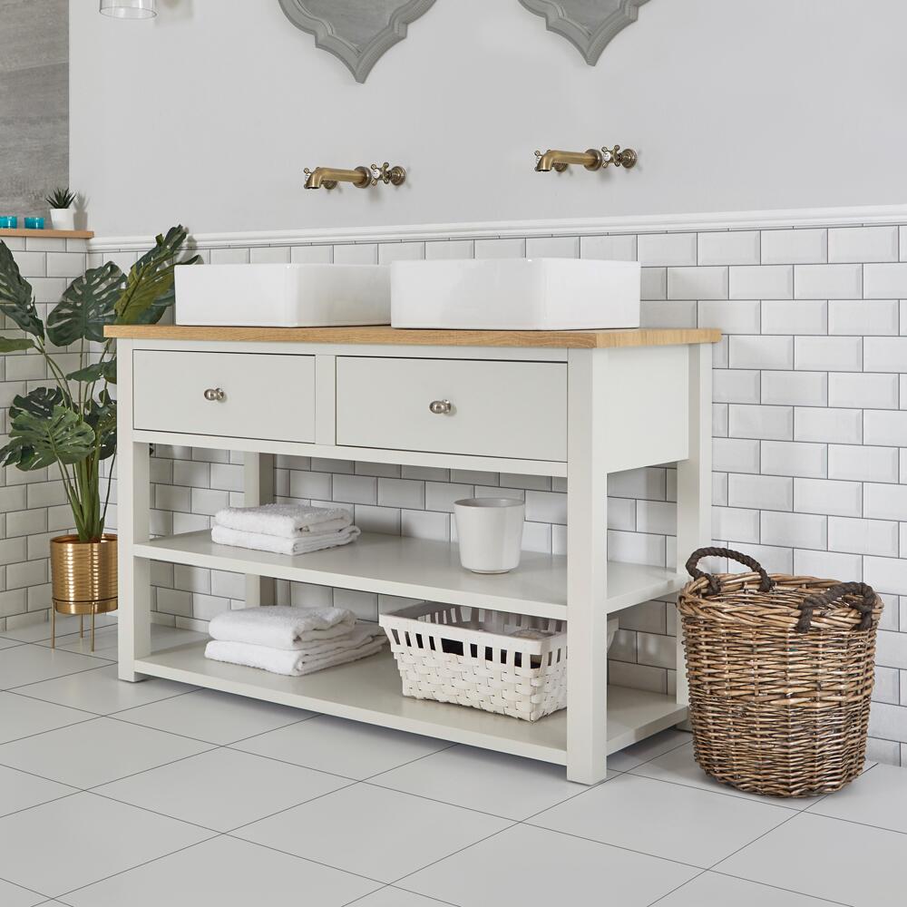 Meuble sous lavabo avec double vasques carrées – 124 cm – Blanc crème - Stratford