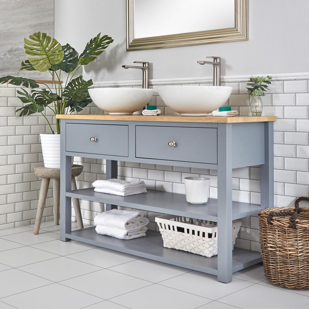 Meuble sous lavabo avec double vasques rondes – 124 cm – Gris clair - Stratford