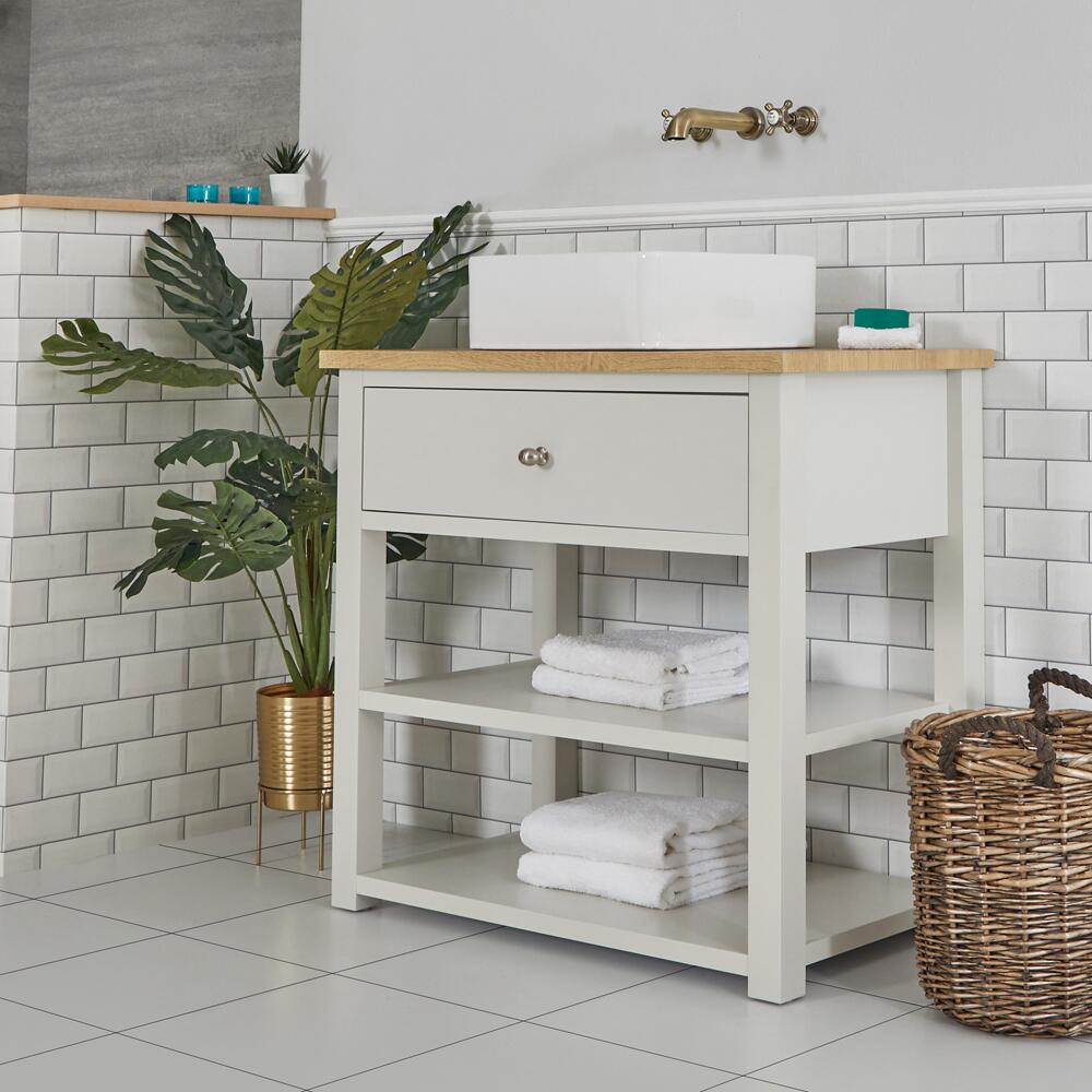 Meuble sous lavabo avec vasque carrée – 84 cm – Blanc crème - Stratford