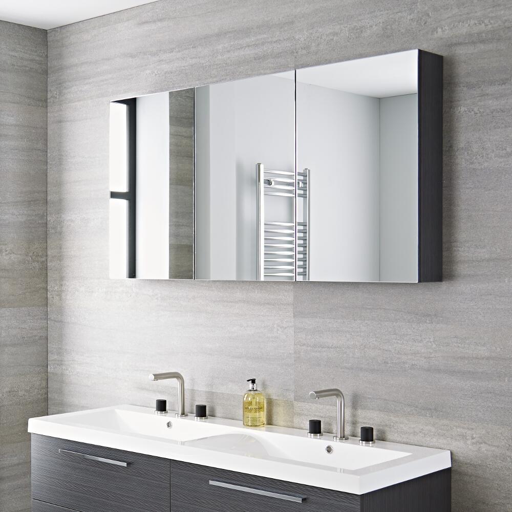 Armoire miroir de salle de bains 135x15x70cm Gris