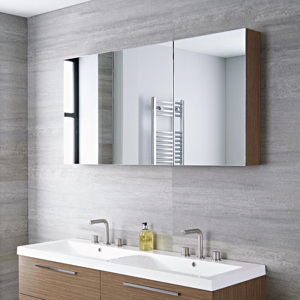 Armoire miroir de salle de bains 135x15x70cm Chêne