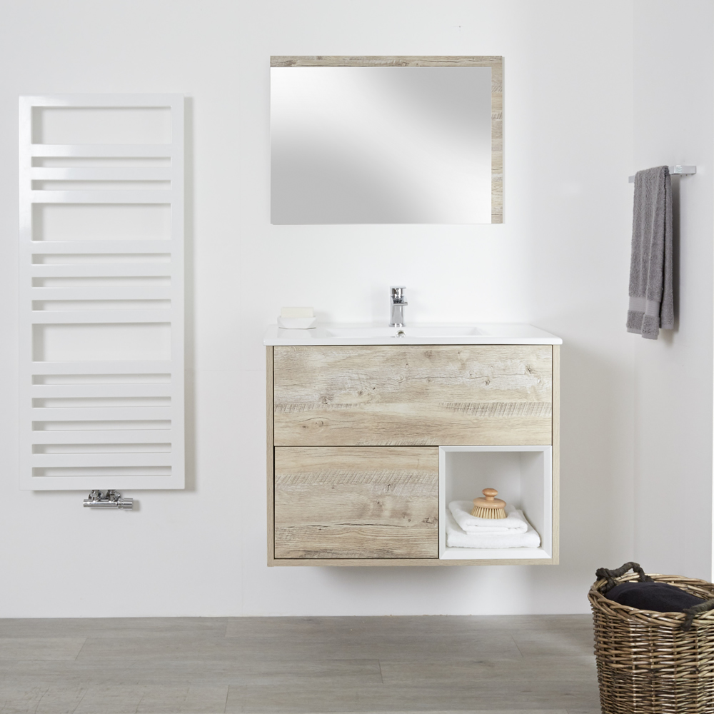Meuble salle de bain chêne clair avec vasque encastrée - 46,5 x 81cm