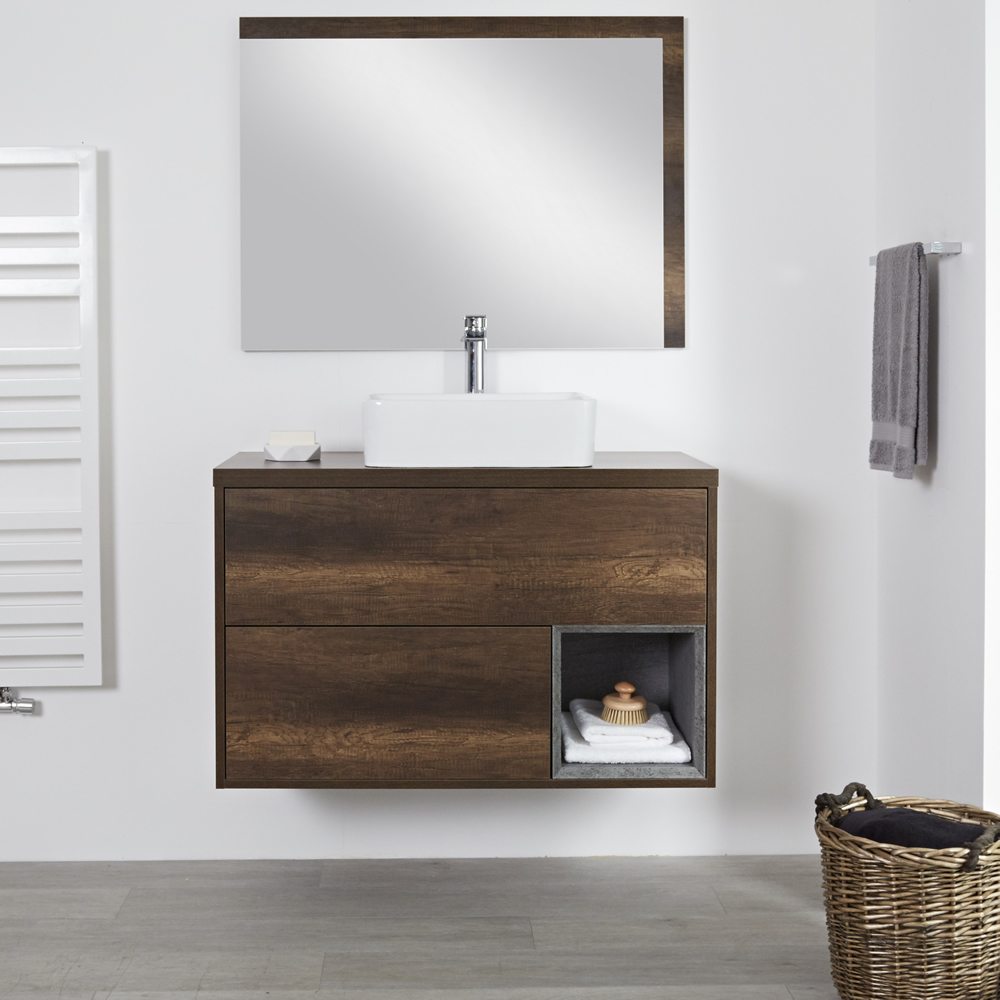 Meuble sous Vasque Hoxton - 100cm Chêne Foncé