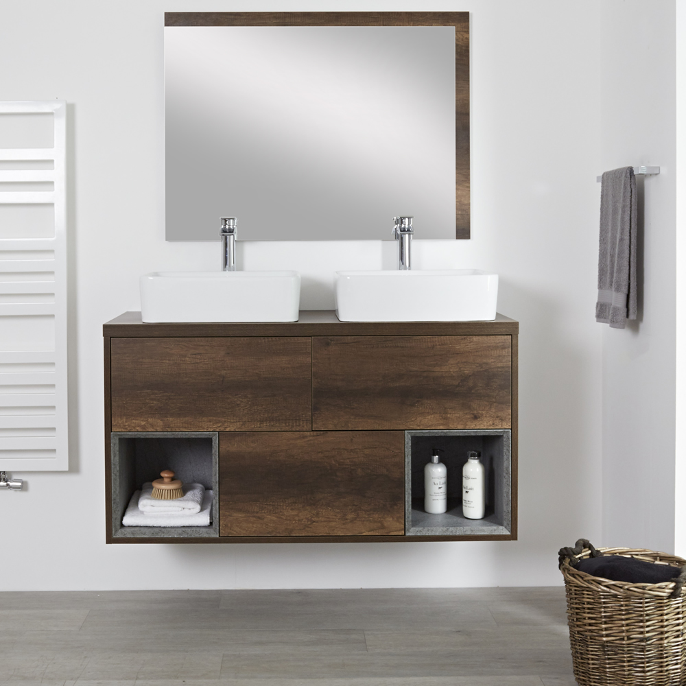 Meuble Double Vasque 120cm Hoxton - Chêne Foncé