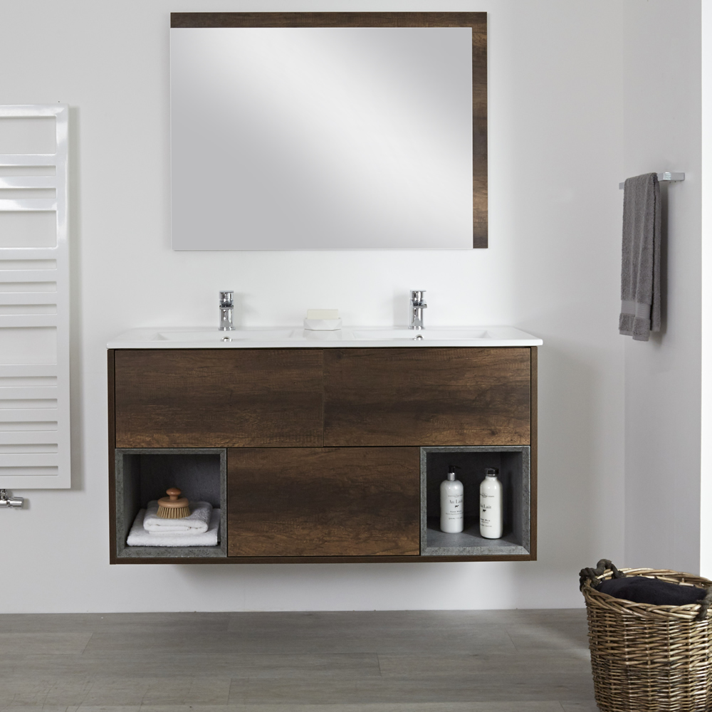 Meuble Double Vasque 46.5x121cm Hoxton Chêne Foncé