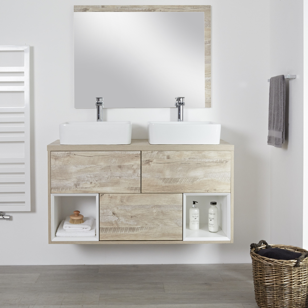 Meuble Double Vasque 120cm Hoxton - Chêne Clair