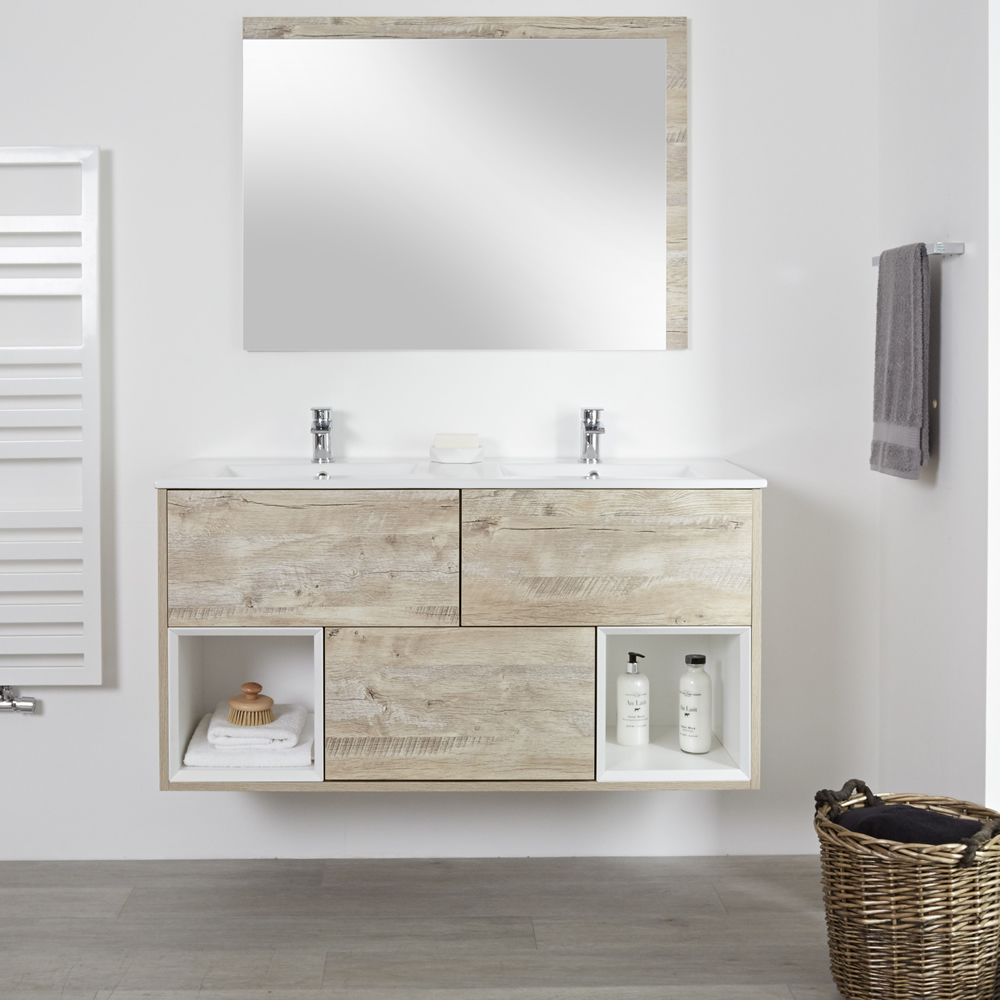 Meuble Double Vasque 46.5x121cm Hoxton Chêne Clair