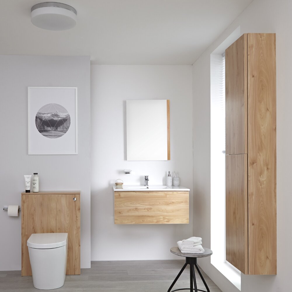 Meuble Lavabo Newington 80cm Chêne Doré - Pack WC & Miroir