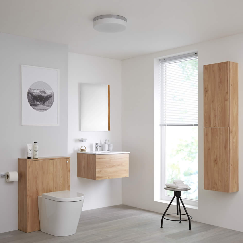 Meuble Lavabo Newington 60cm Chêne Doré - Pack WC & Miroir