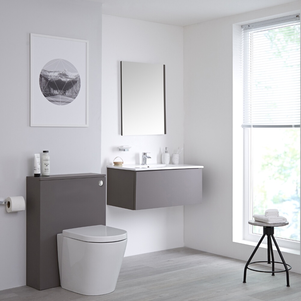 Meuble Lavabo Newington 80cm & Pack WC Gris Mat