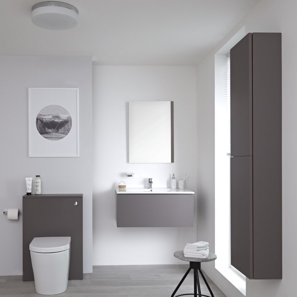 Ensemble de Meubles Salle de Bain Newington - Meuble Lavabo 80cm, Pack WC & Colonne Gris Mat