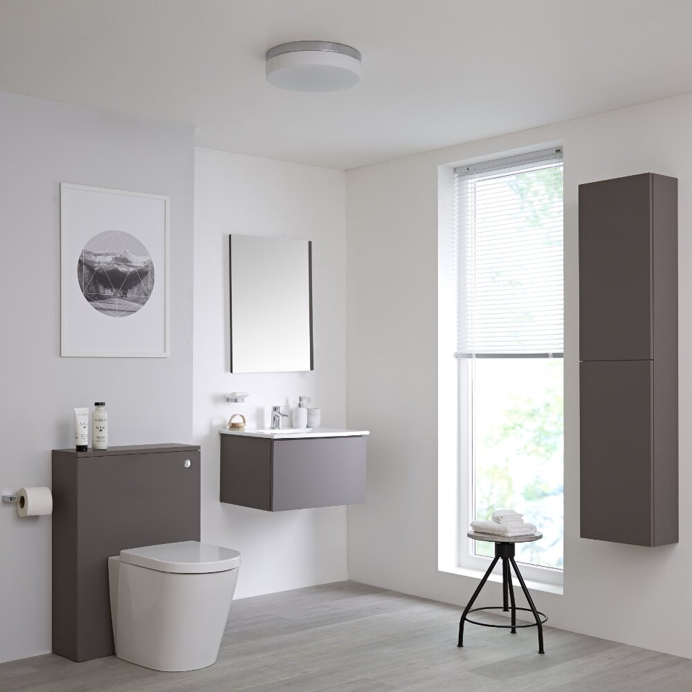 Meuble Lavabo Newington 60cm Gris Mat - Pack WC & Miroir