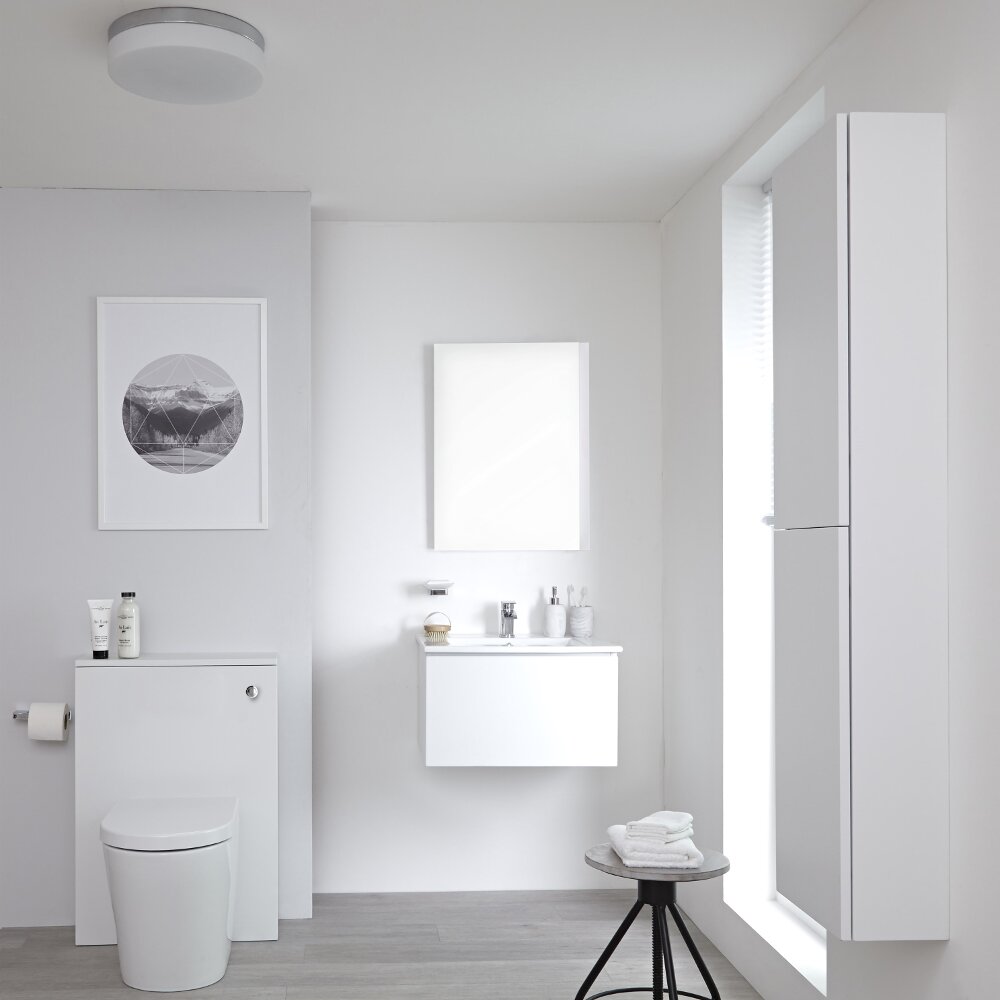 Meuble Lavabo Newington 60cm Blanc Mat - Pack WC & Miroir