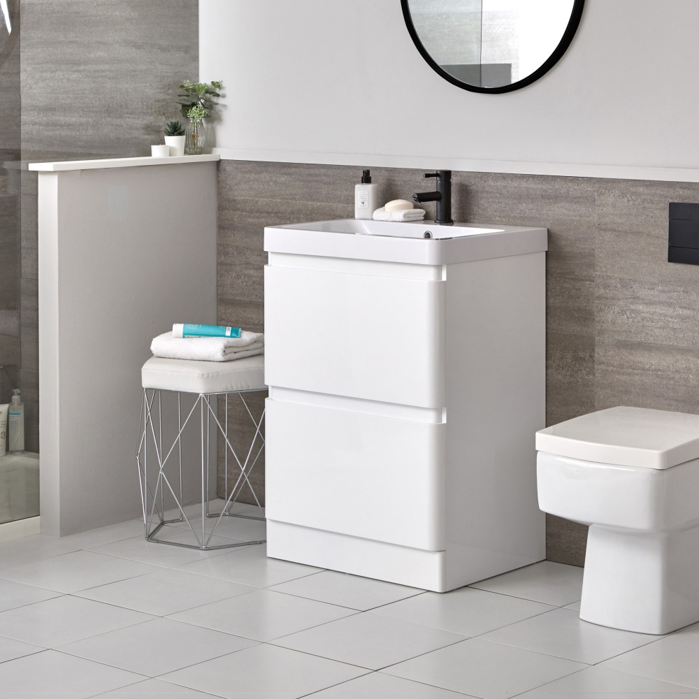 Meuble-lavabo blanc – 60 cm – Plan vasque en résine - Daxon