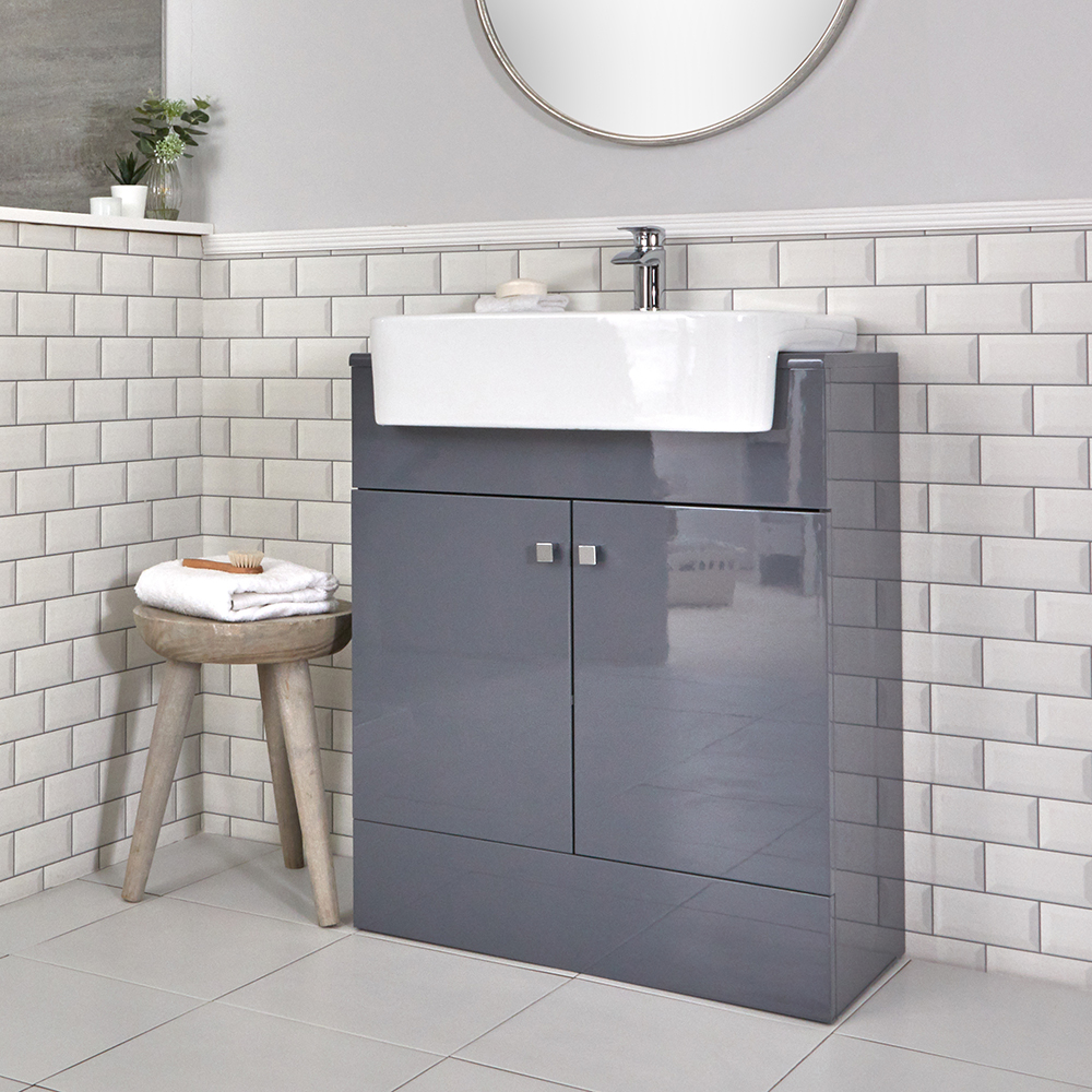 Meuble-lavabo gris – 67 cm – Lavabo en céramique - Atticus