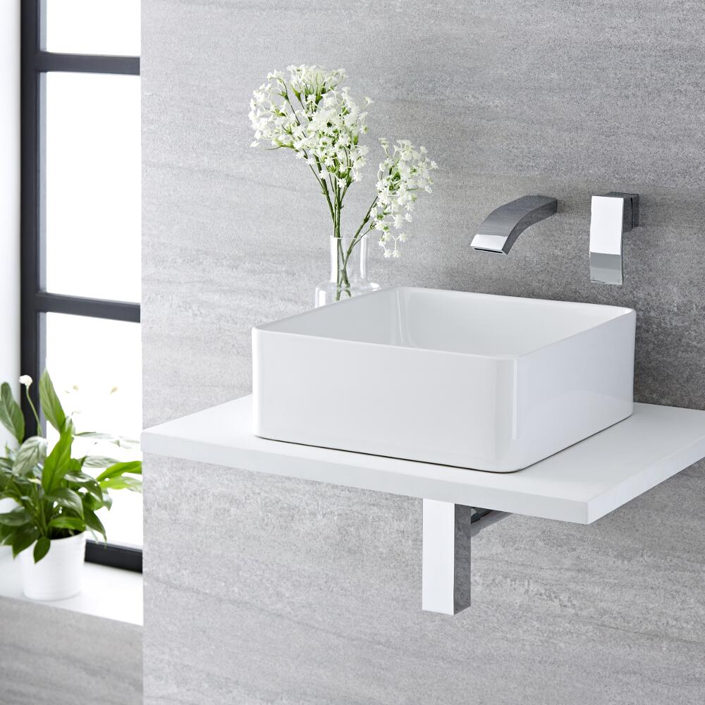 Vasque salle de bain à poser 36 x 36cm Alswear & Mitigeur Mural Razor