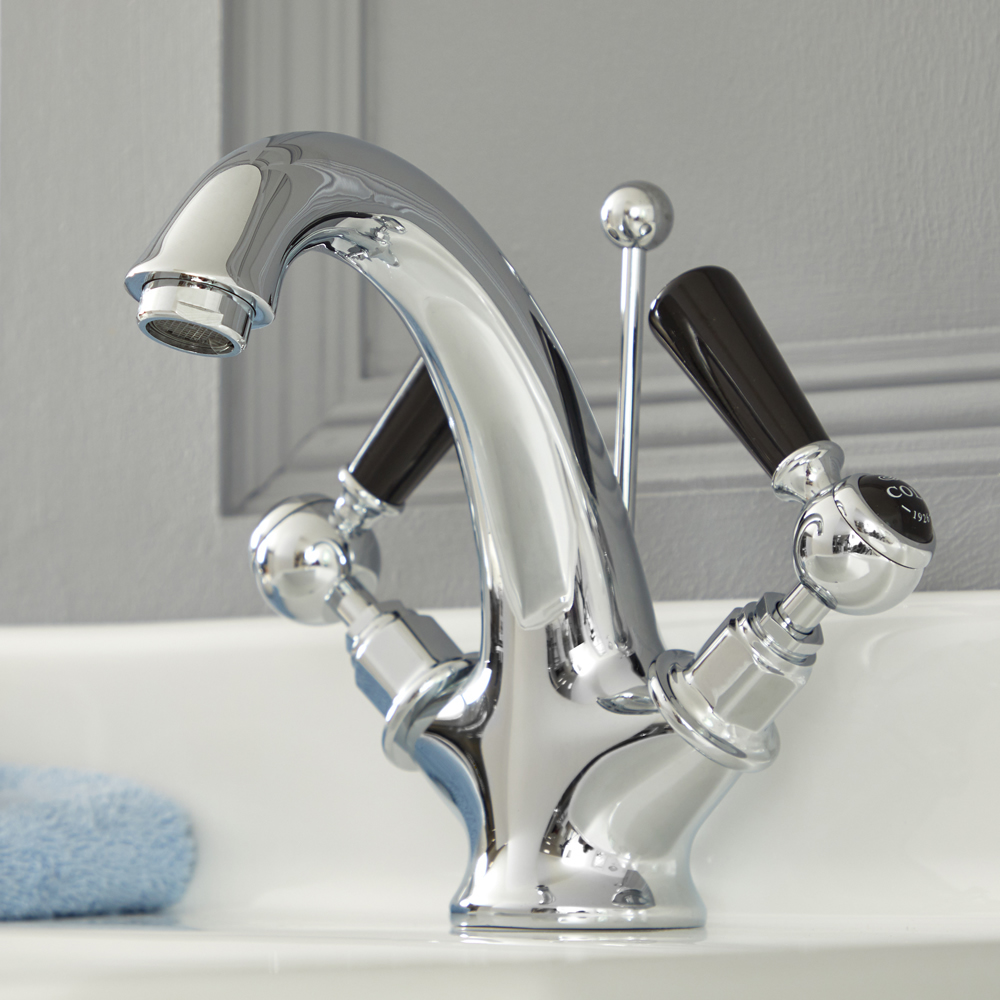 Robinet Lavabo Monotrou Rétro - Poignées Levier - Chromé et Noir – Elizabeth