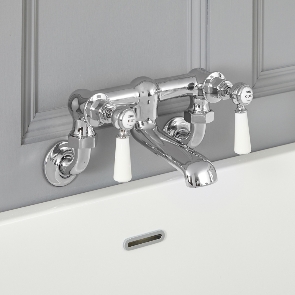 Robinet mural rétro pour baignoire – commandes leviers – chromé et blanc – Elizabeth