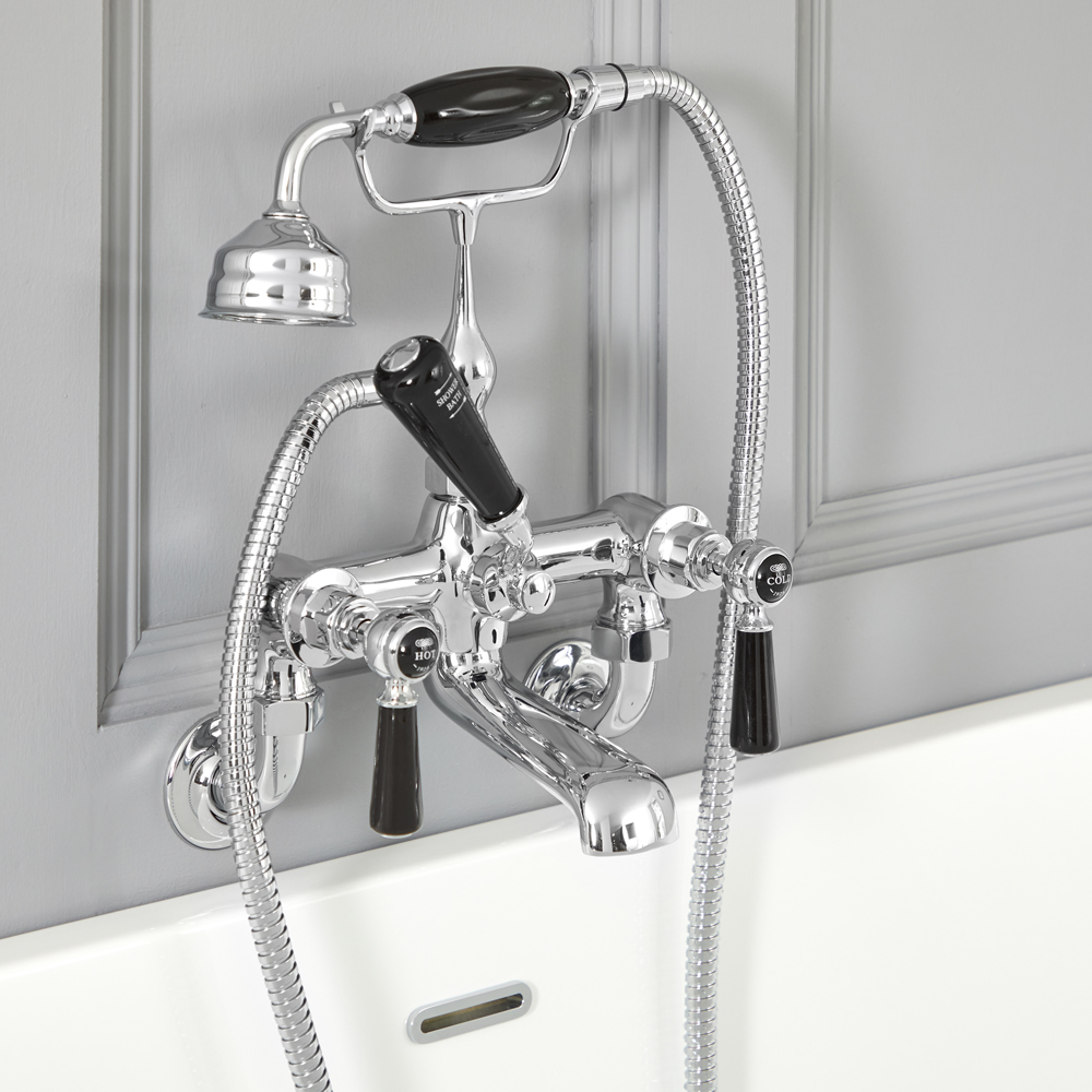 Mélangeur bain douche mural rétro – Commandes leviers – Chromé et noir - Elizabeth