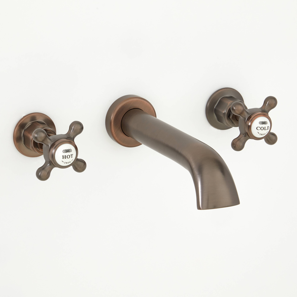 Mélangeur lavabo mural rétro à 3 trous – Commandes croisillons – Bronze huilé - Elizabeth