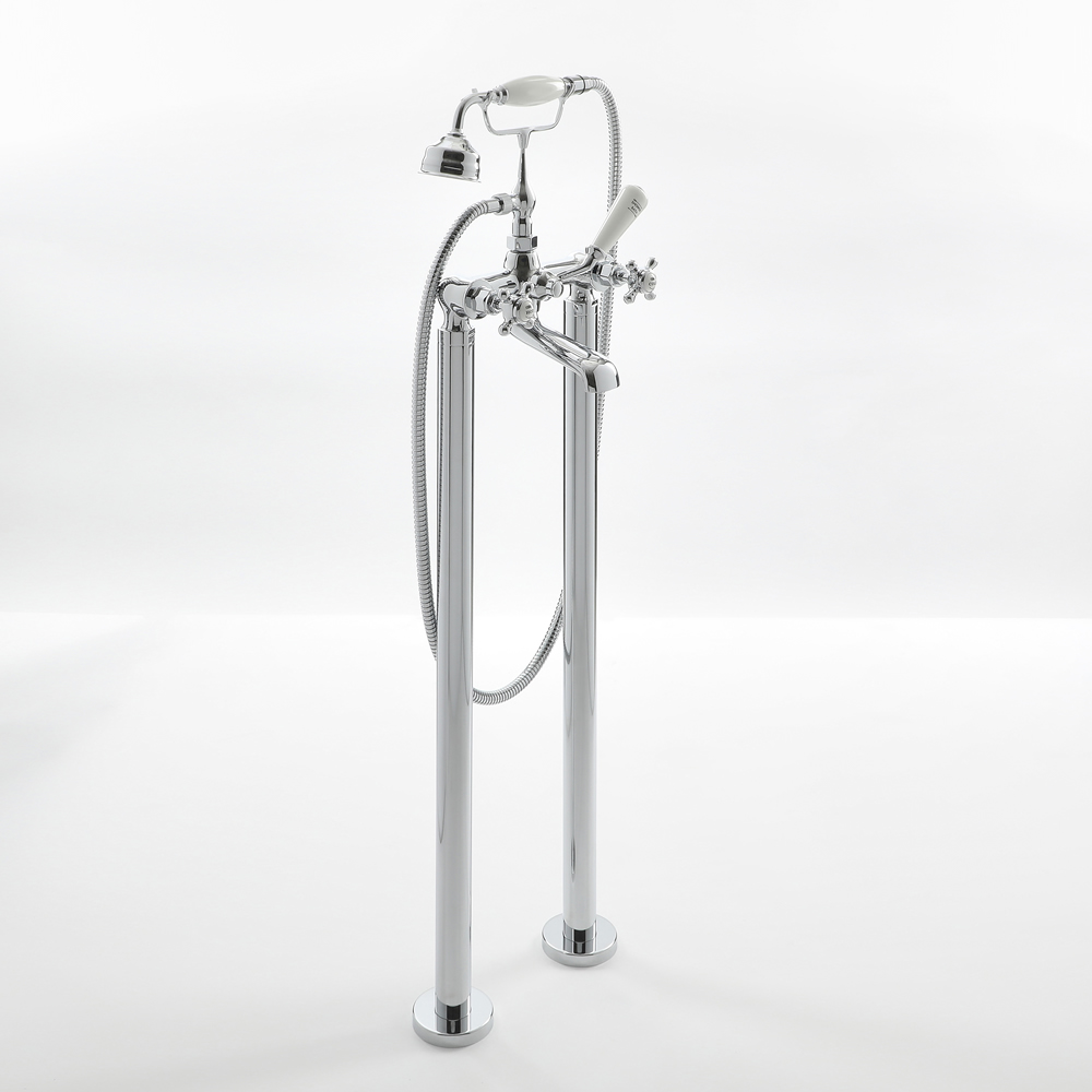 Mitigeur bain douche baignoire îlot rétro – Commandes croisillons – Chromé et blanc - Elizabeth