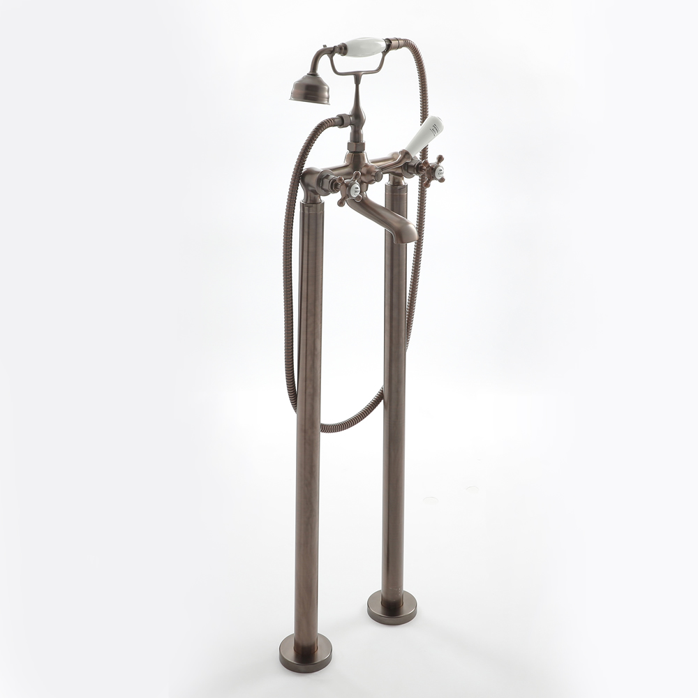 Robinet bain douche baignoire îlot rétro – Commandes croisillons – Bronze Huilé - Elizabeth