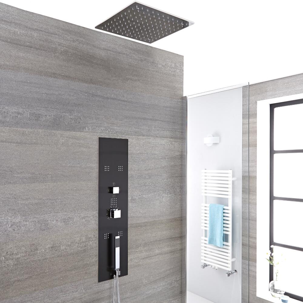 Colonne de Douche Thermostatique Encastrable 90x22cm avec Douchette 5 Buses & Pommeau Plafond 40cm - Llis