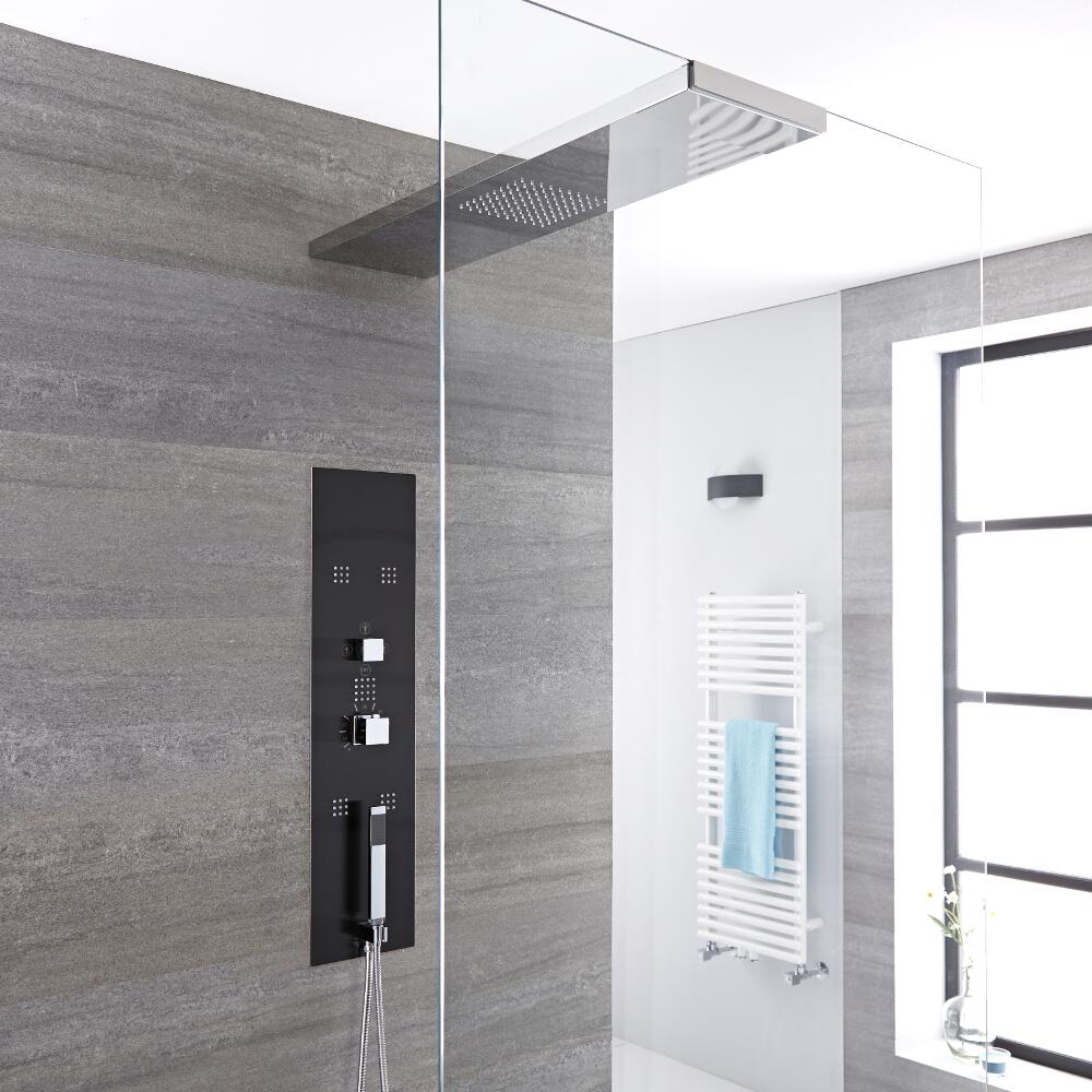 Douche Thermostatique Encastrable 90x22cm Avec Douchette 5 Buses & Pommeau de Douche Italienne 80x25cm - Gamme Llis