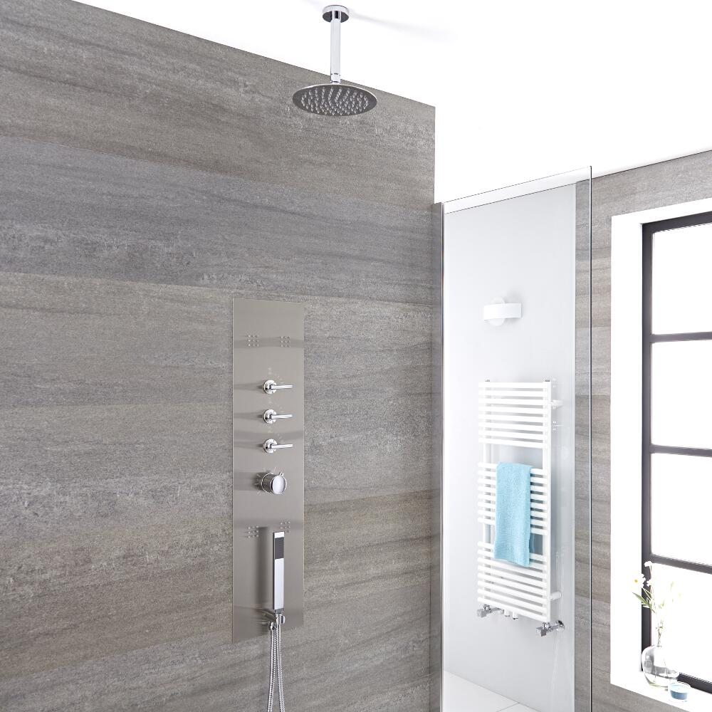 Douche Thermostatique Encastrable 90x22cm Avec Douchette 4 Buses & Pommeau Plafond Orientable Ø 20cm - Gamme Voco