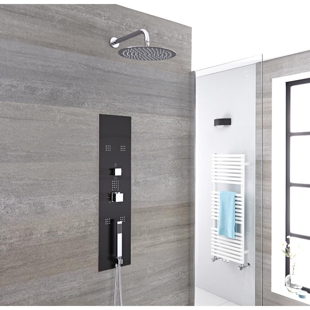 Douche Thermostatique Encastrable Pommeau Mural Rond 30cm - Douchette & 5 Buses Hydromassantes - Gamme Llis